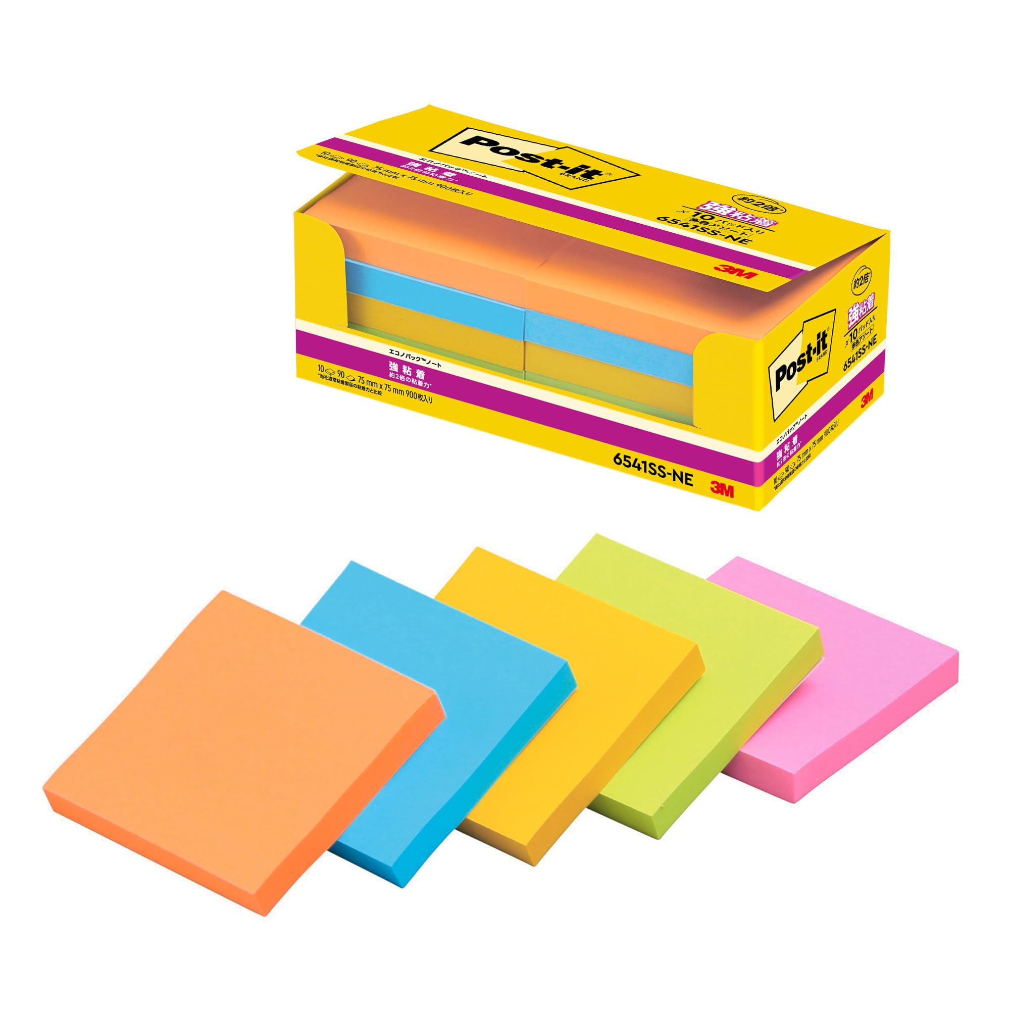 3M 포스트잇 강력점착 네온 6541SS-NE 75x75mm 메모지 5. 10권 네온컬러