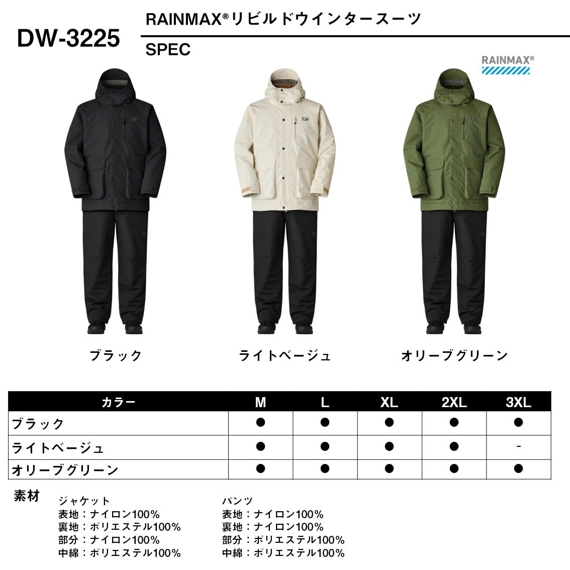 다이와 레인맥스 리빌드 윈터 슈트 DW-3225 겨울 낚시복 올리브그린 2025년형 이미지 6