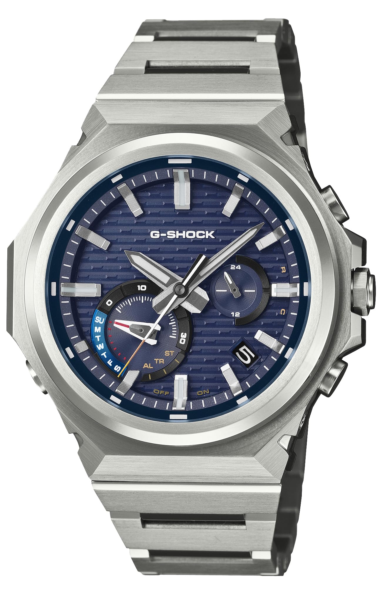카시오 지샥 G-STEEL 슬릭 실버 블루 블루투스 터프솔라 GST-B1000
