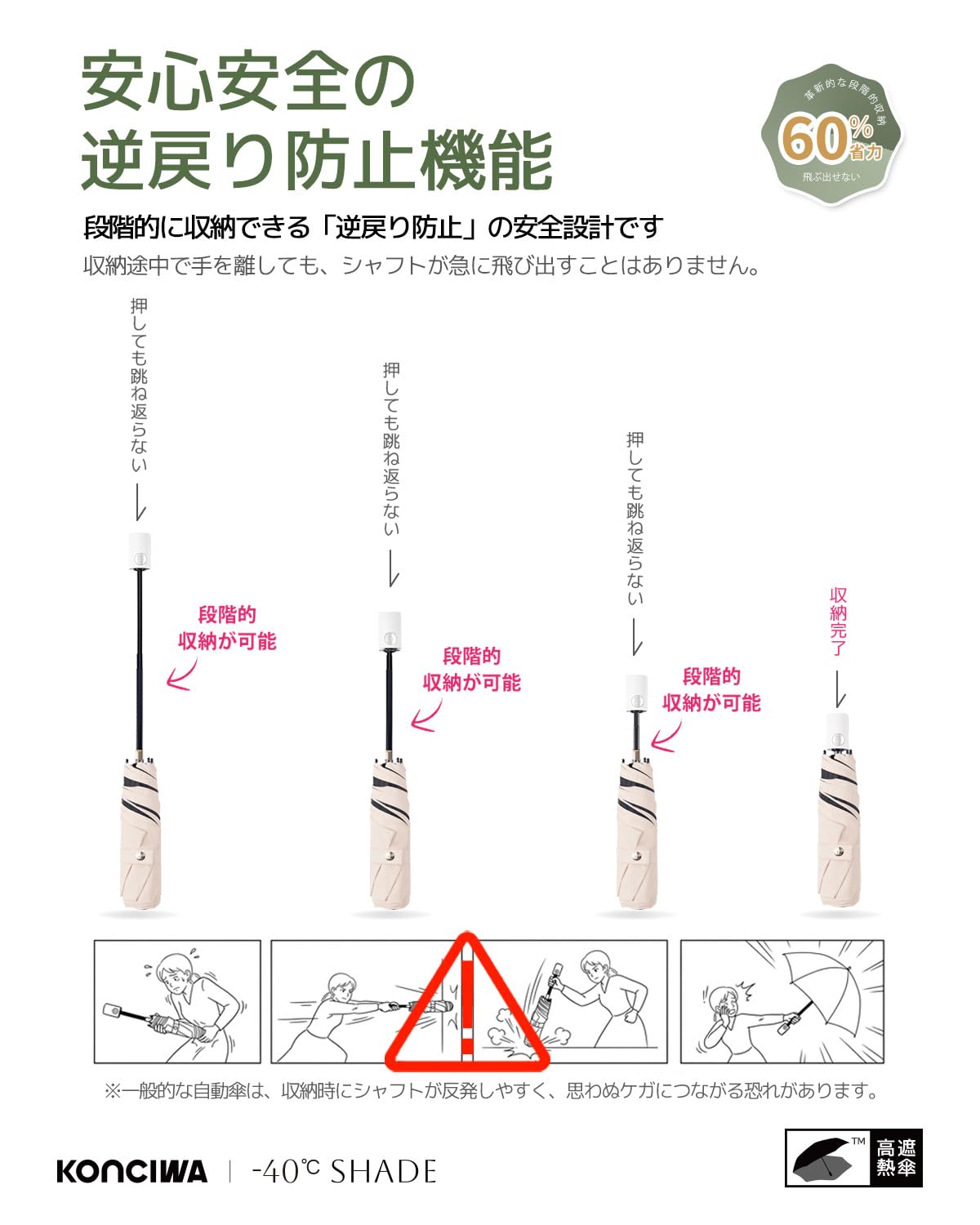 콘치와 40도 쉐이드 3단 자동 양우겸용 양산 97cm 완전암막 차열 이미지 7