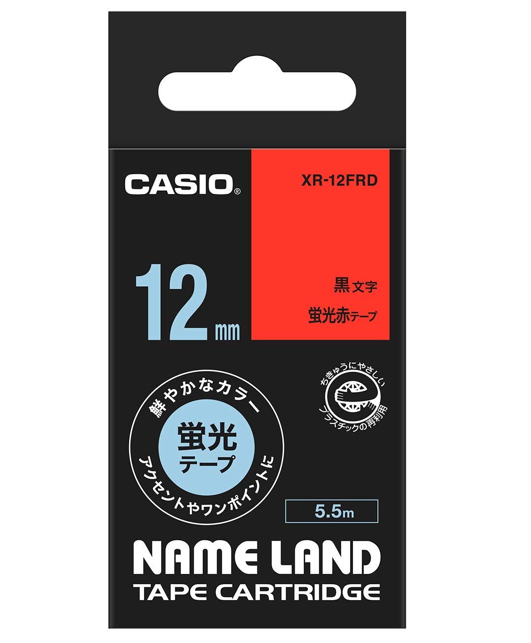 카시오 네임랜드 테이프 XR-12FRD 12mm 형광 레드 형광 레드/블랙 단품