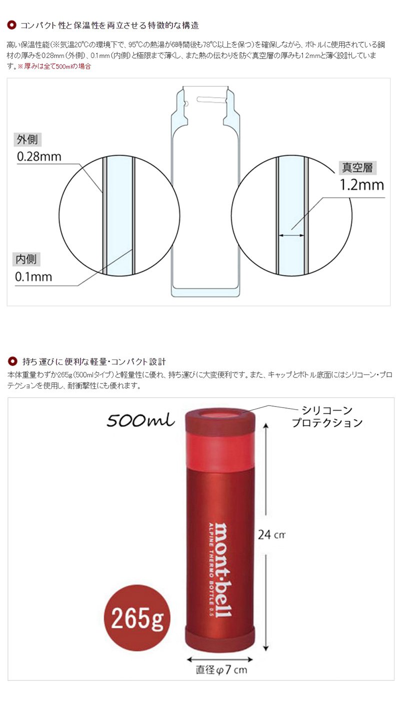 몽벨 알파인 써모 보틀 0.5L 1124617 레드 500 ml 이미지 4
