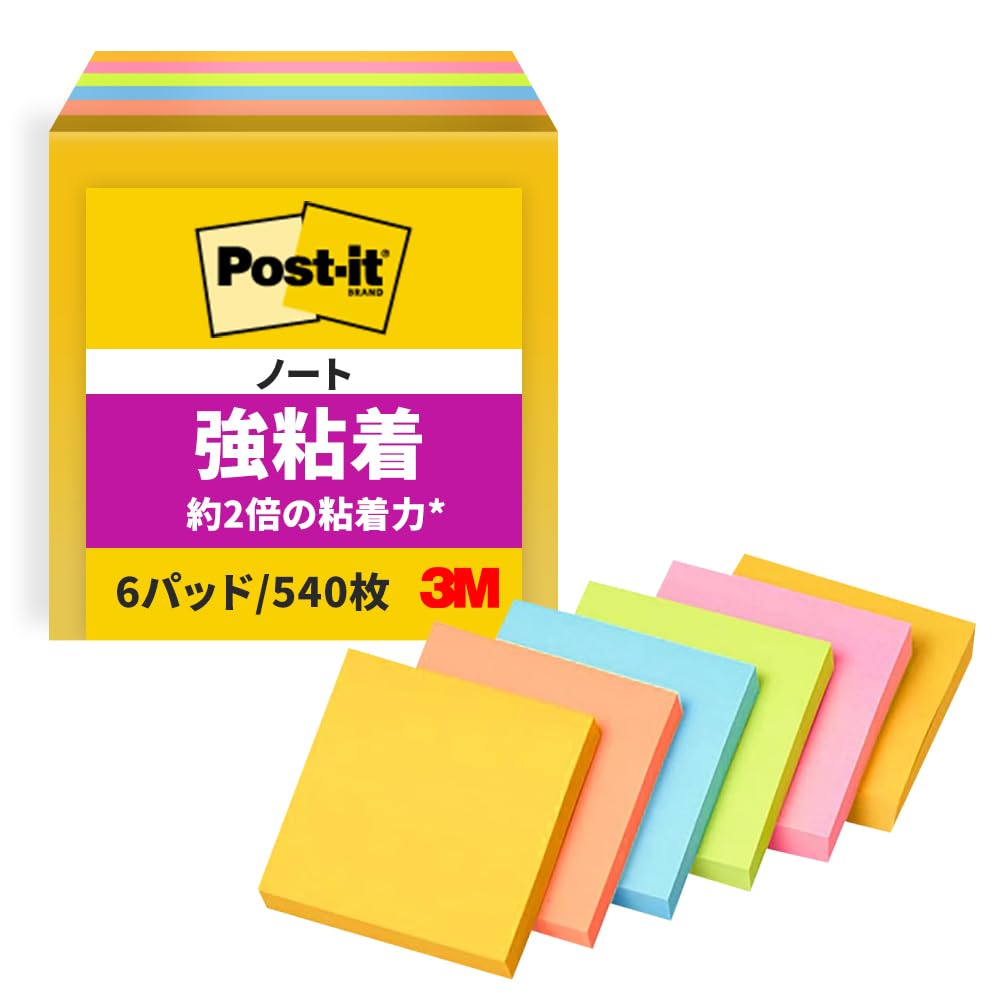 3M 포스트잇 강력점착 네온 654-6SSAN-AM 75x75mm 3. 6권 네온컬러