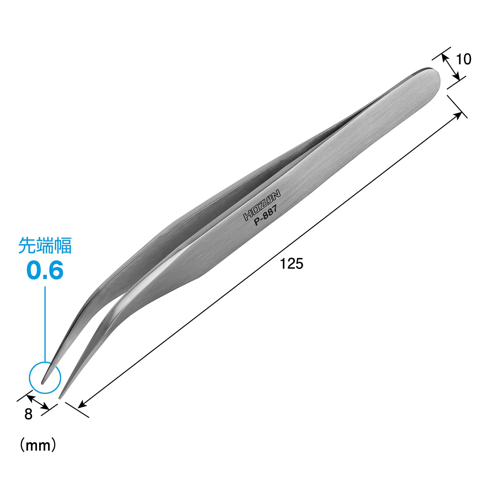 호잔 P-887 130mm 곡선형 정밀 핀셋 스테인리스 팁 폭:0.6mm 곡선형 이미지 7