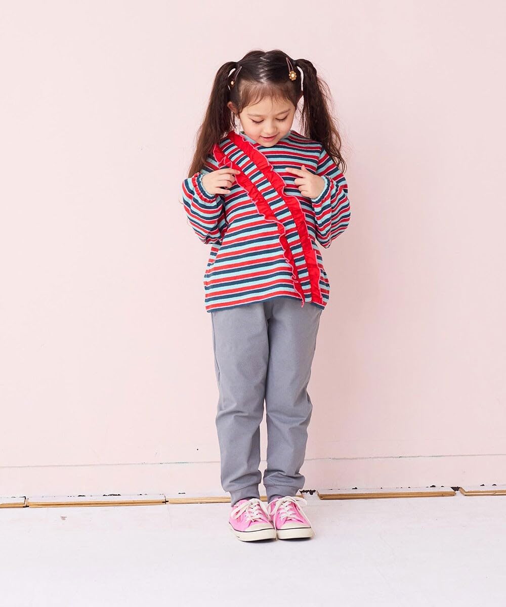 마키즈 사선 프릴 파일 보더 긴팔 티셔츠 G72 레드 보더 130 이미지 5