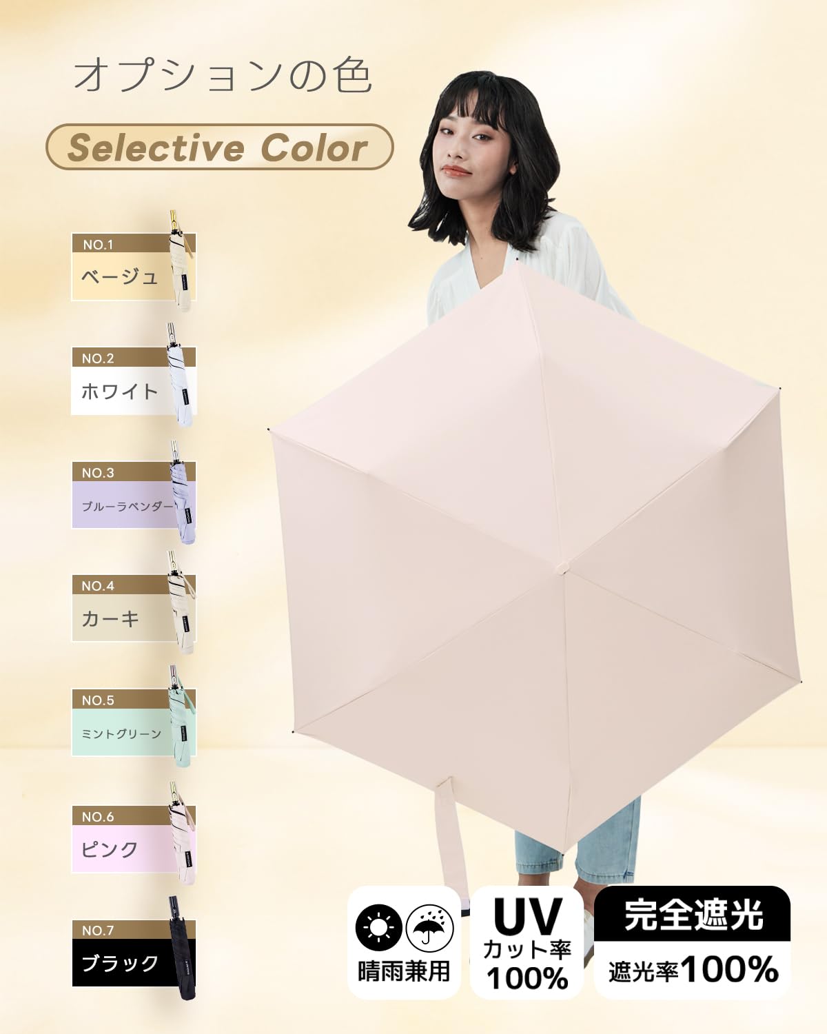 콘치와 완전차광 100% UV차단 경량 접이식 양우산 이미지 2