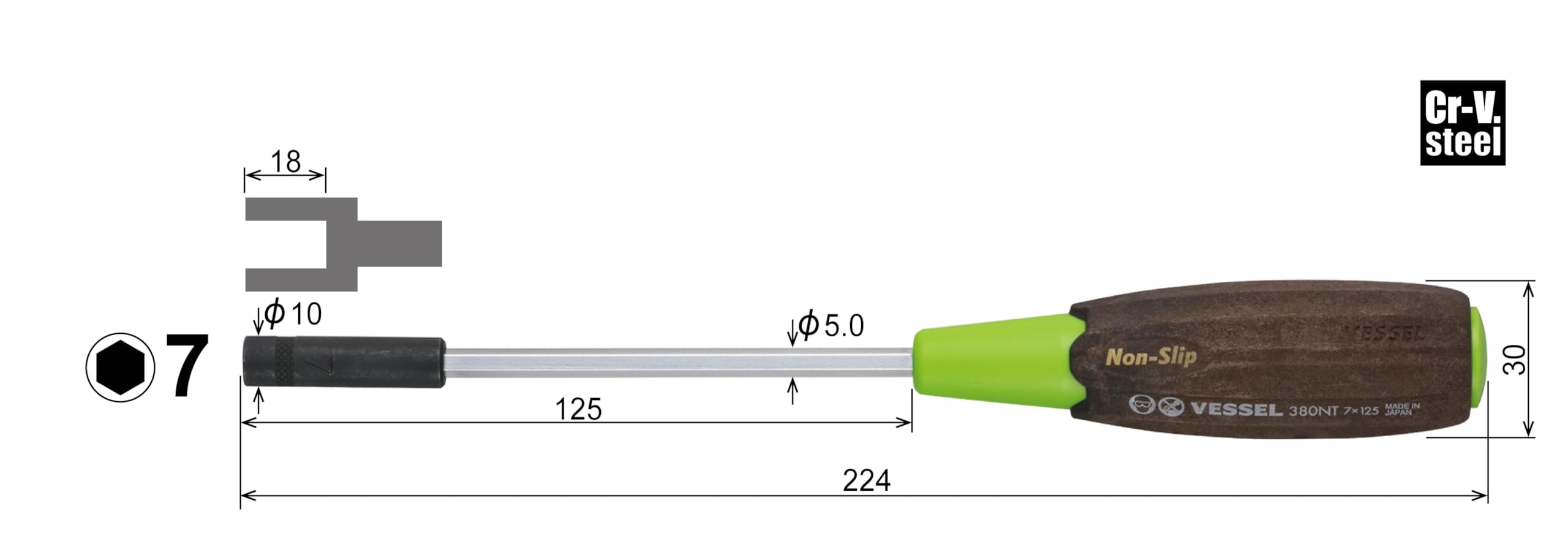 베셀 우디 B-380NT 7mm 너트 드라이버 논슬립 그립 이미지 2