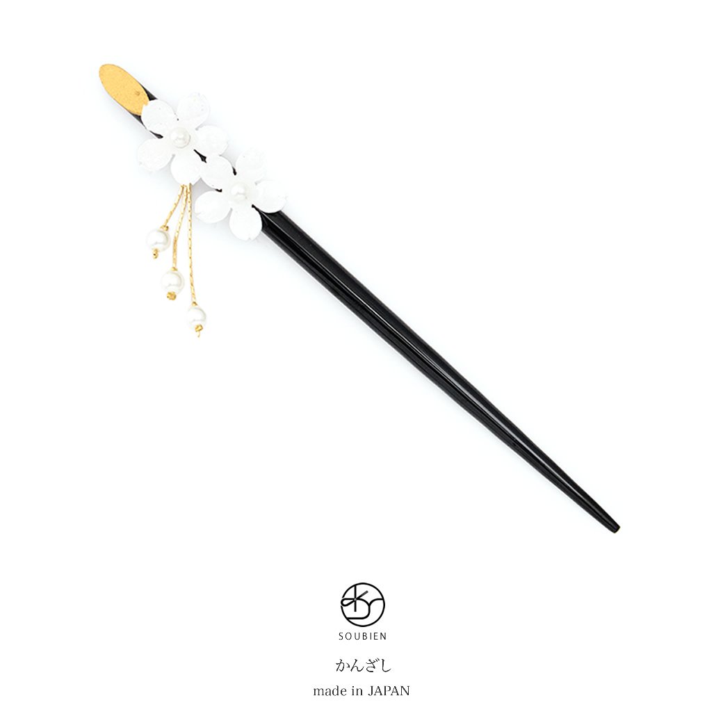 소우비엔 화이트 블랙 벚꽃 비녀 헤어장식 인조진주 이미지 2
