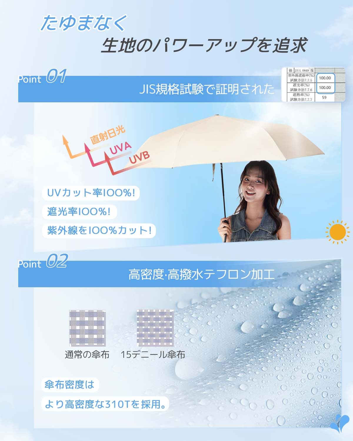콘치와 완전암막 3단 자동 접이식 양우산 100cm 초경량 이미지 4