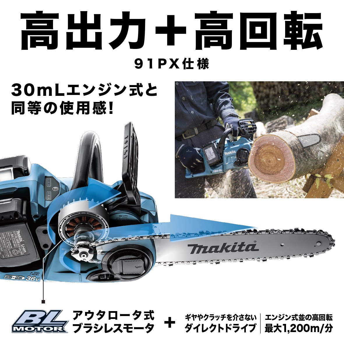 마키타 MUC303DPG2 300mm 충전식 체인톱 18V 6Ah 배터리2개 세트 이미지 3