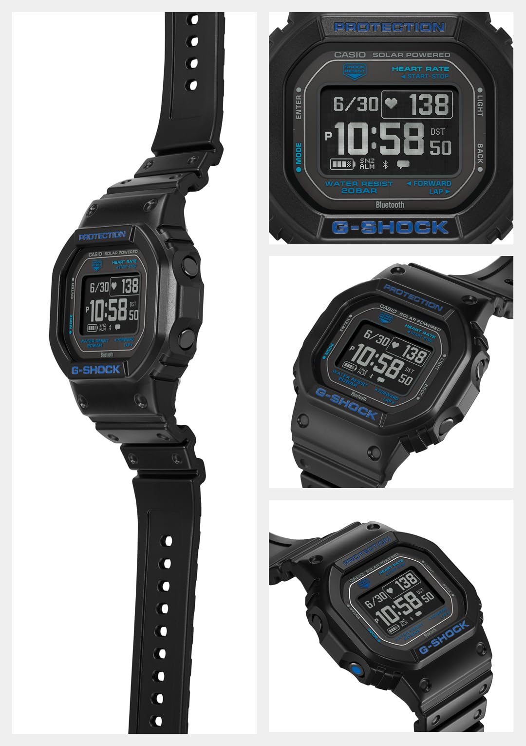 카시오 지샥 G-SQUAD DW-H5600-1A2JR 블랙 심박수 측정 기능 블랙 블루 이미지 2