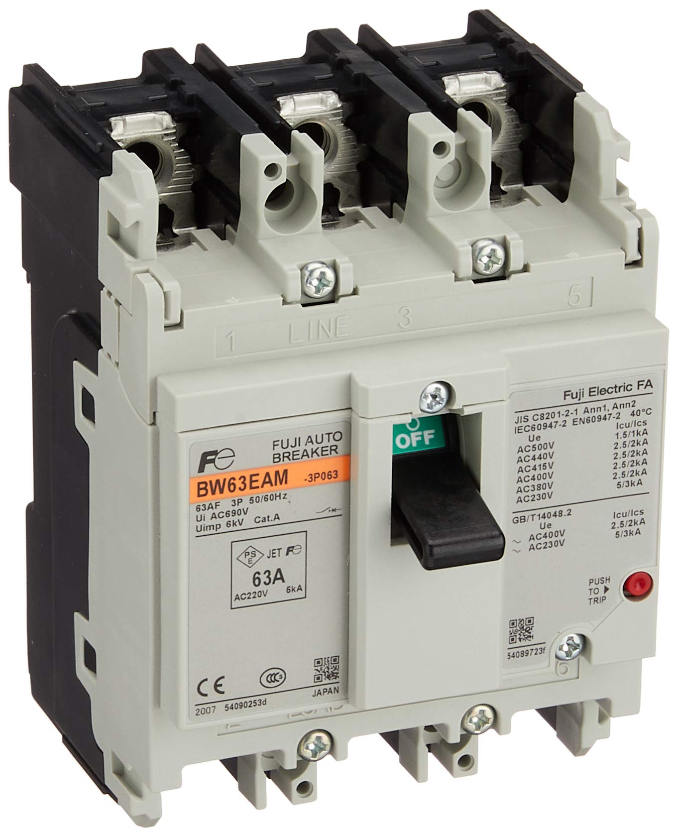 후지전기 G-TWIN BW63EAM-3P063 배선용차단기 전류 : 63A EAM