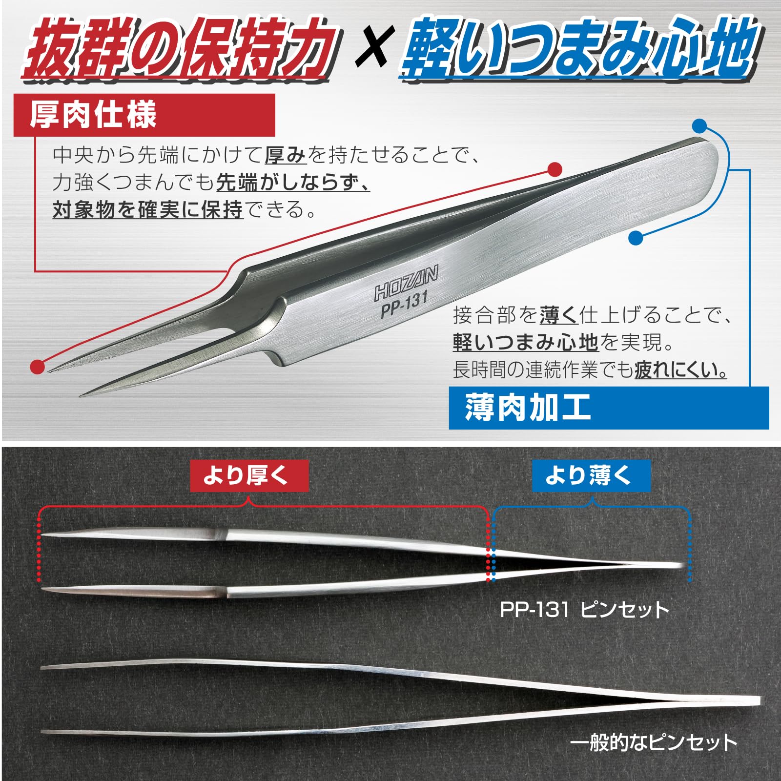 호잔 PP-131 초정밀 일자형 핀셋 110mm 핀셋 단품 세밀형 선단폭 0.25mm 이미지 2