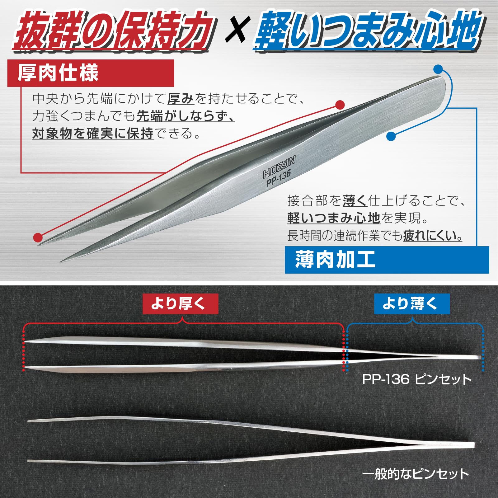 호잔 PP-136 정밀 핀셋 125mm 직형 핀셋 단품 스트레이트 선단폭 0.25mm 이미지 2