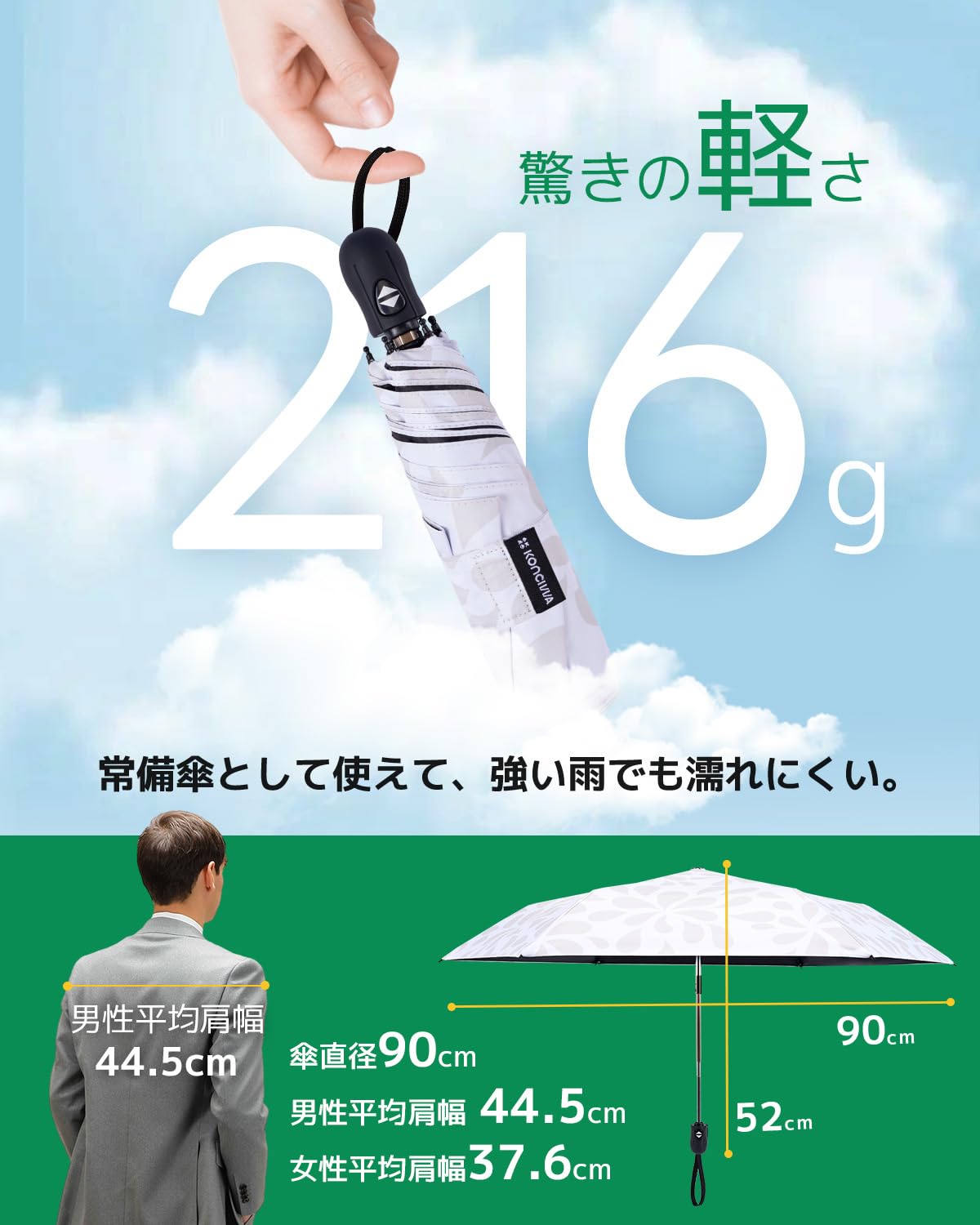 콘치와 경량 자동 양우산 50cm 자외선차단 암막 네즈미이로 이미지 4