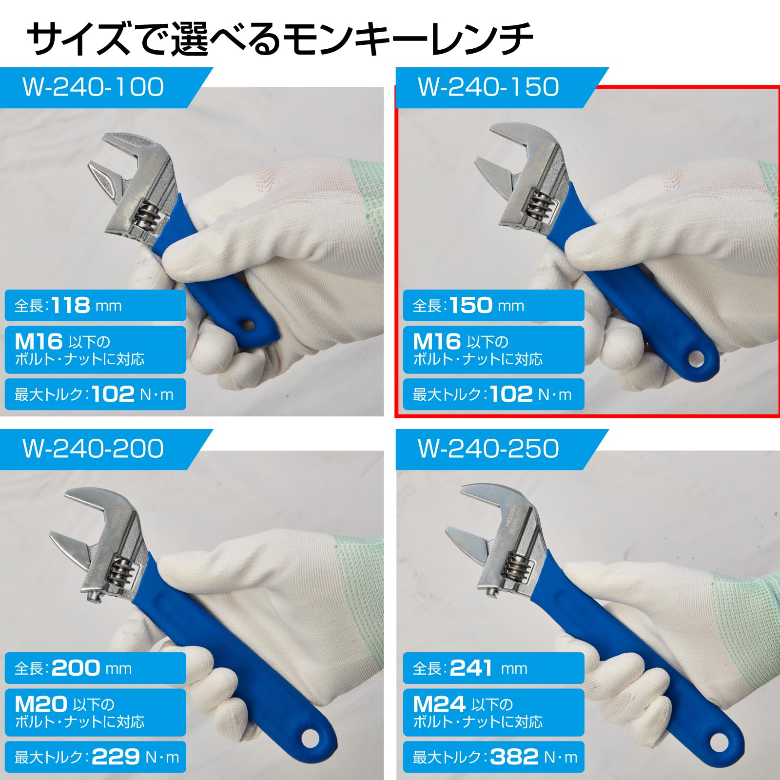 호잔 W-240-150 150mm 몽키렌치 24mm 경량형 이미지 3
