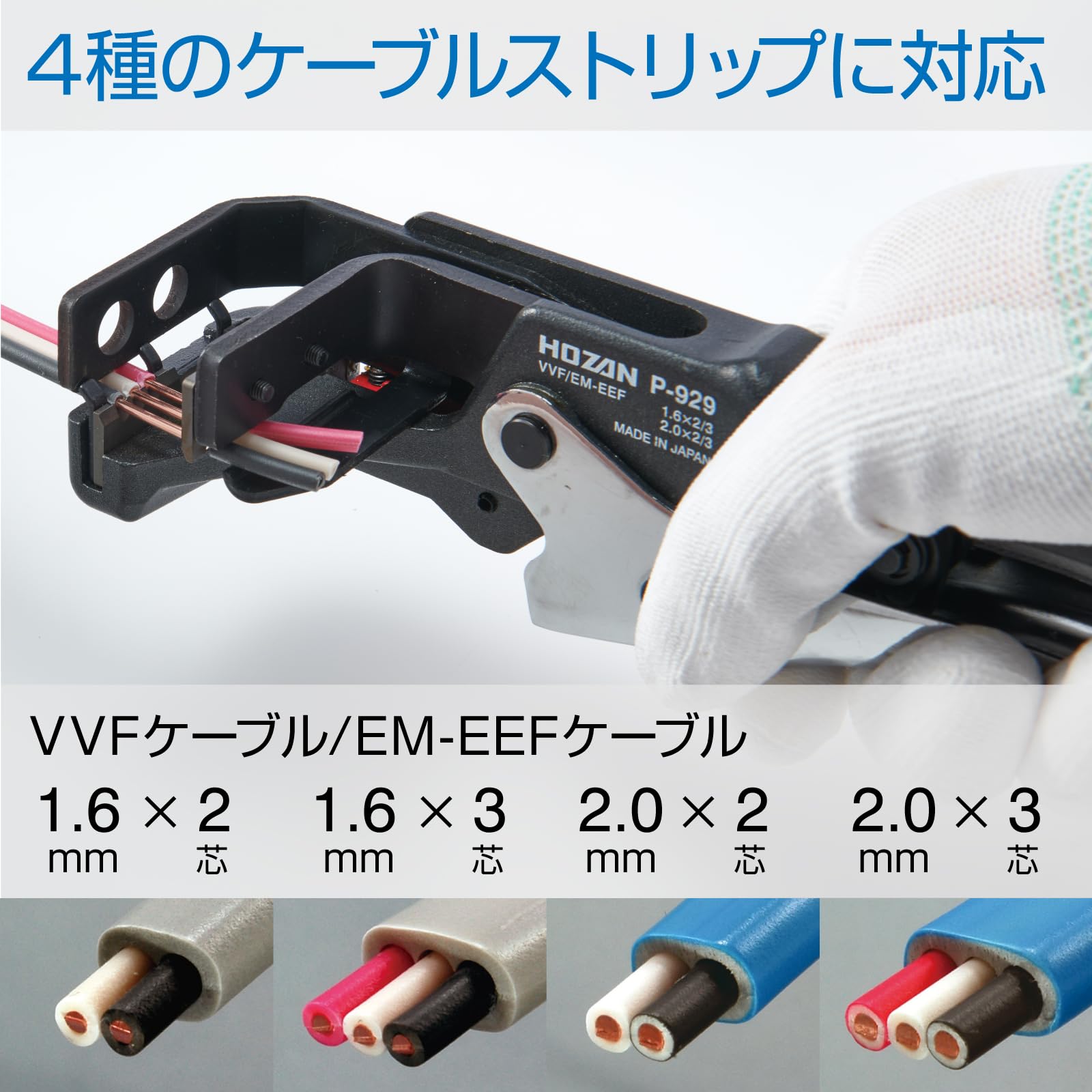 호잔 P-929 VVF 스트리퍼 전기공사 기능사 와이어 1.6 2.0mm 원액션 타입 이미지 2