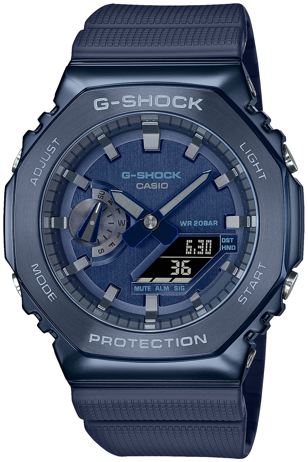 카시오 지샥 메탈 커버드 GM-2100N-2AJF 커플 시계 네이비 라이트블루 이미지 2
