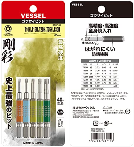 베셀 고사이 토르크스 비트 T10H-T30H 65mm 5종 세트 GS5P-33 이미지 3