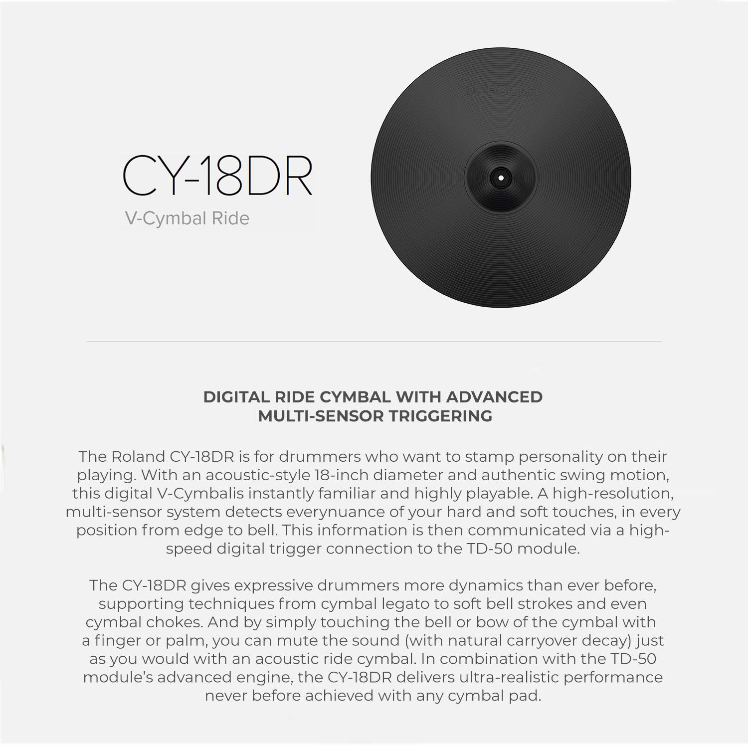 롤랜드 CY-18DR 전자 드럼 V-심벌 18인치 블랙 이미지 3