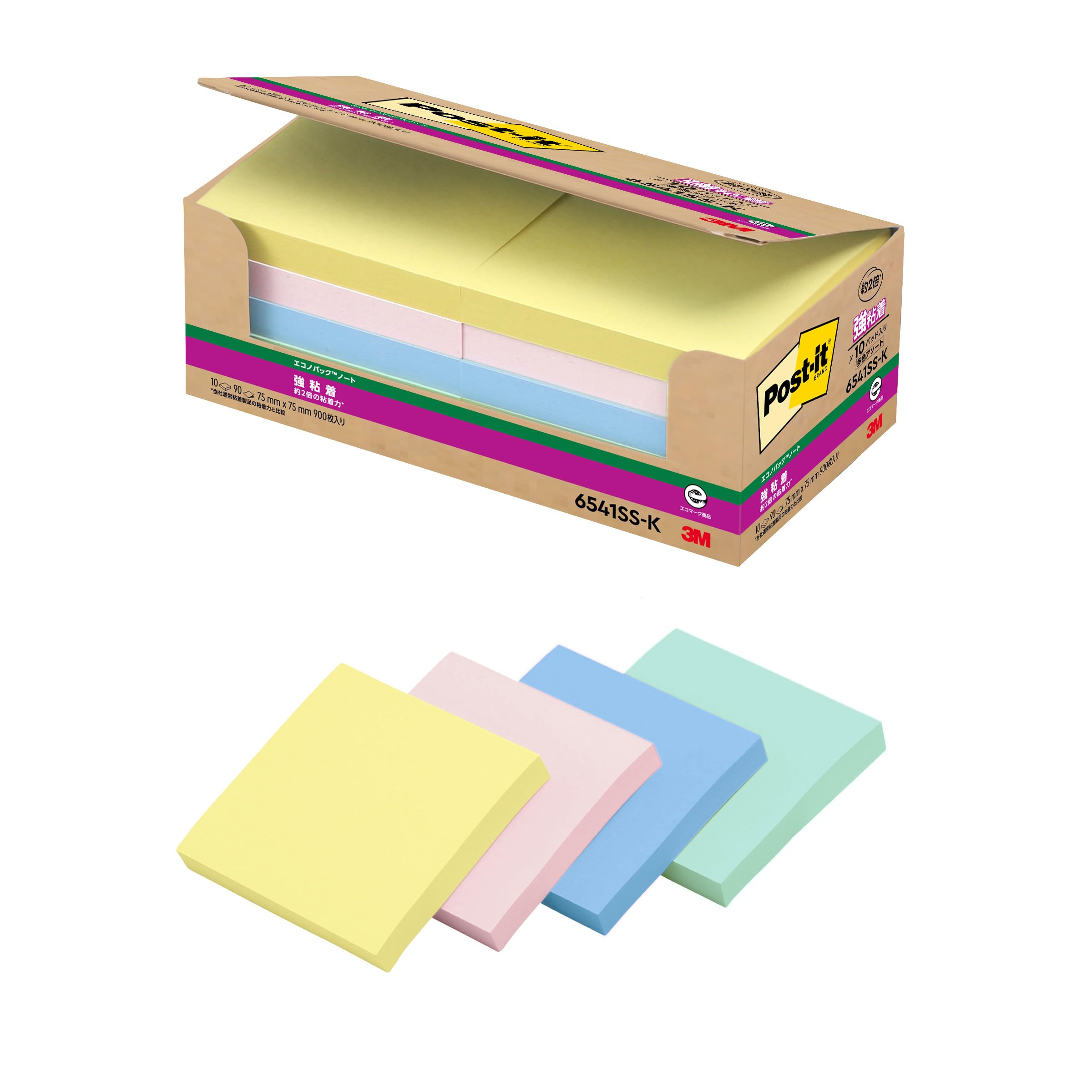 3M 포스트잇 강력점착 파스텔 6541SS-K 75x75mm 메모지 4. 10권 파스텔톤