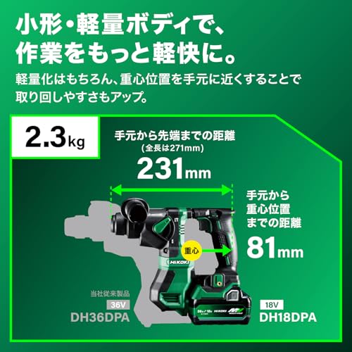 하이코키 DH18DPA 18V 콘크리트 18mm 충전 해머드릴 원핸드 SDS플러스 본체 이미지 4