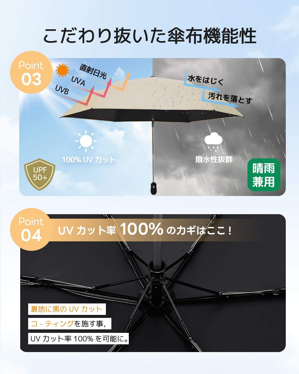콘치와 Ultra AIR 189g-199g 완전차광 자동 접이식 양우산 카키 이미지 5