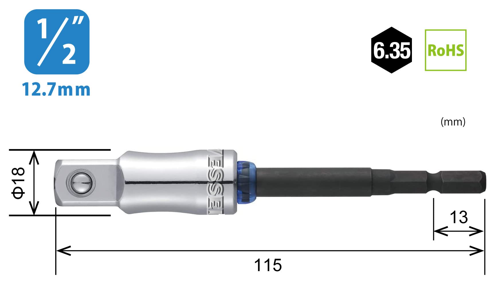 베셀 MTA20BSQ4L 12.7SQ 115mm 소켓 어댑터 40V 대응 이미지 2