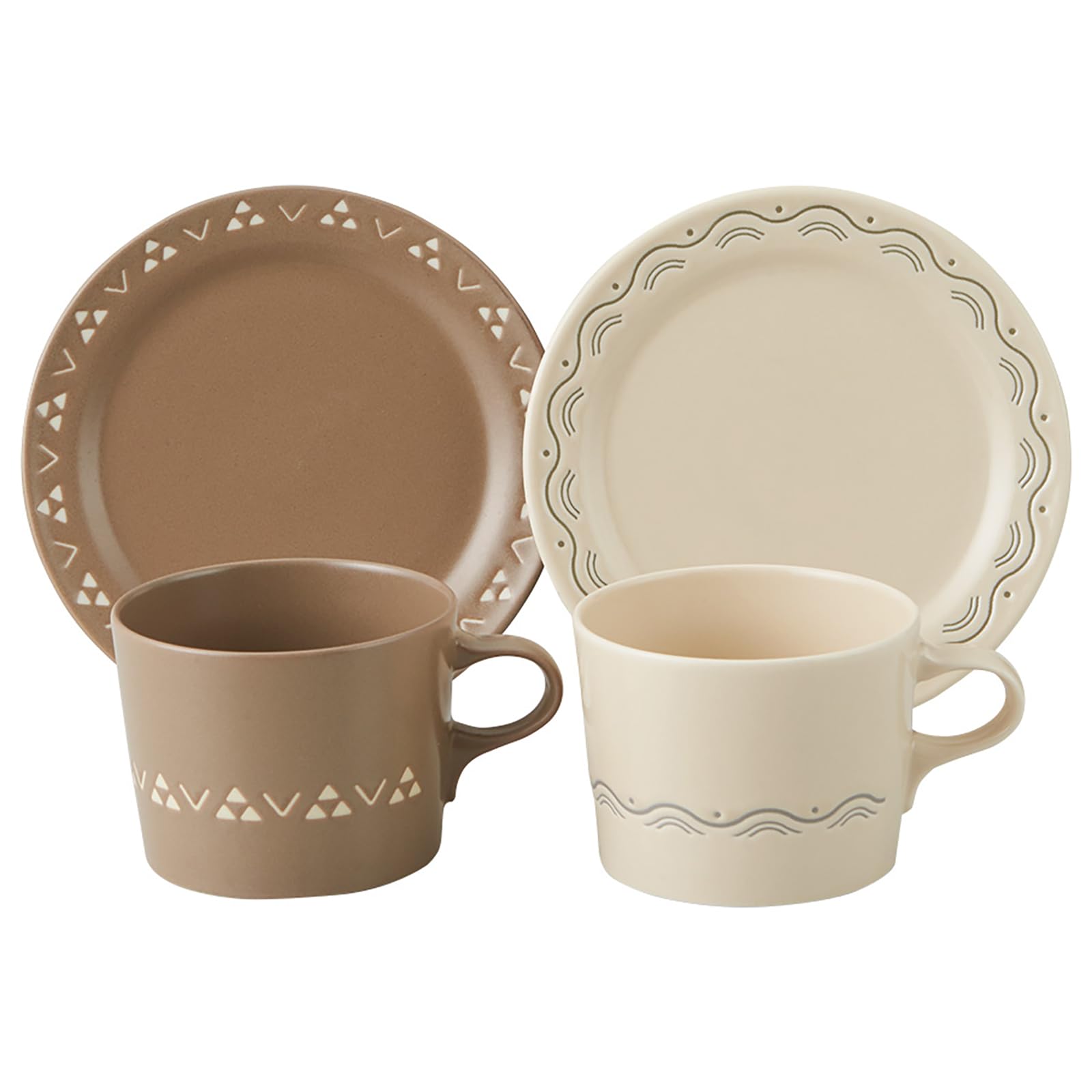 야마카 komon YMK80-17 머그컵 접시 4종 세트 화이트 브라운 Tableware
