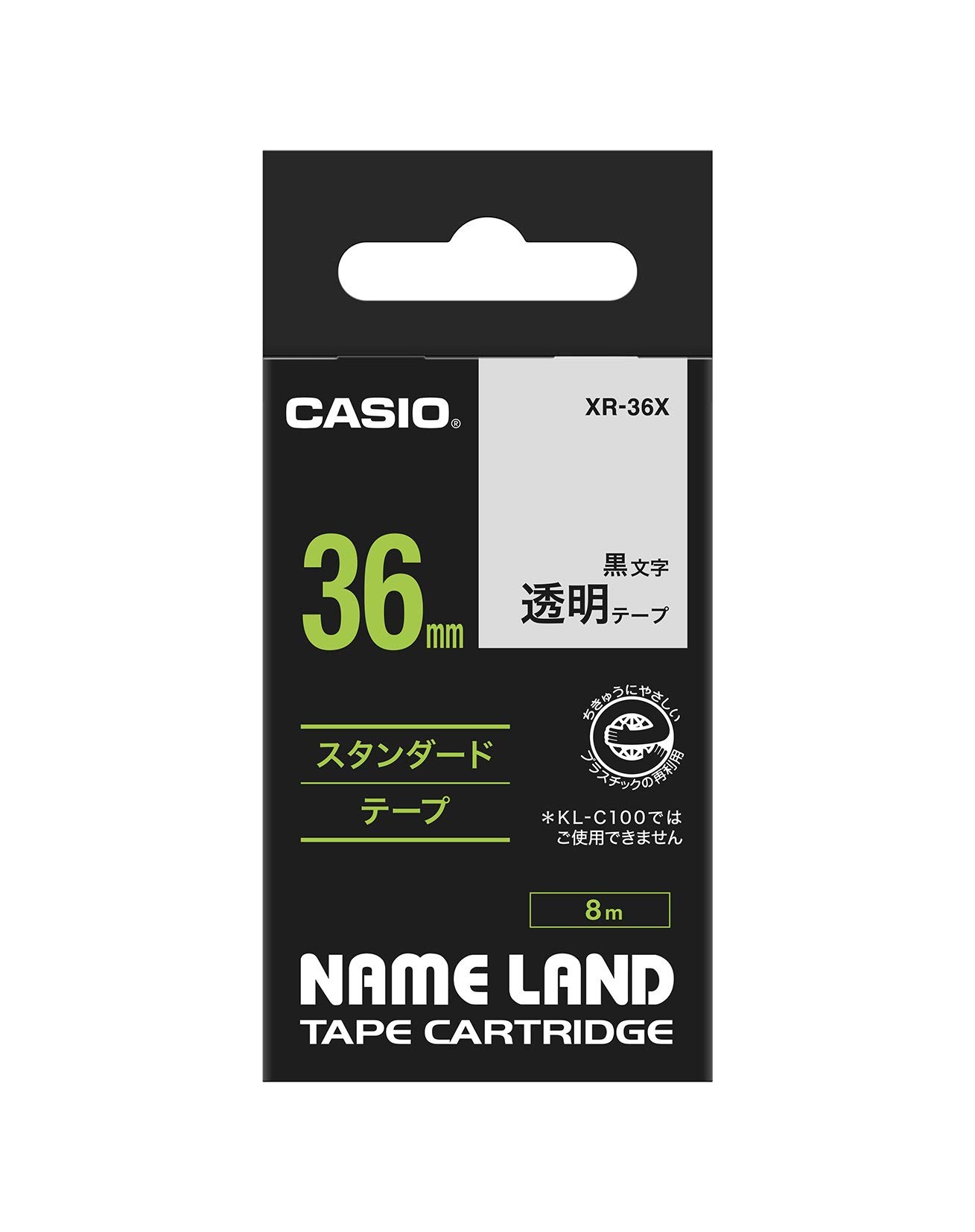 [중고] 카시오 네임랜드 투명 검정글씨 XR-36X 36mm 라벨테이프 단품