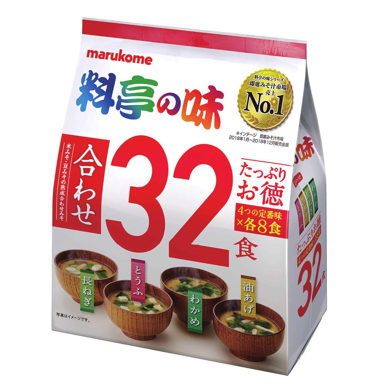 마루코메 료테이노아지 즉석 된장국 32식 3개입 미역;대파;두부;유부