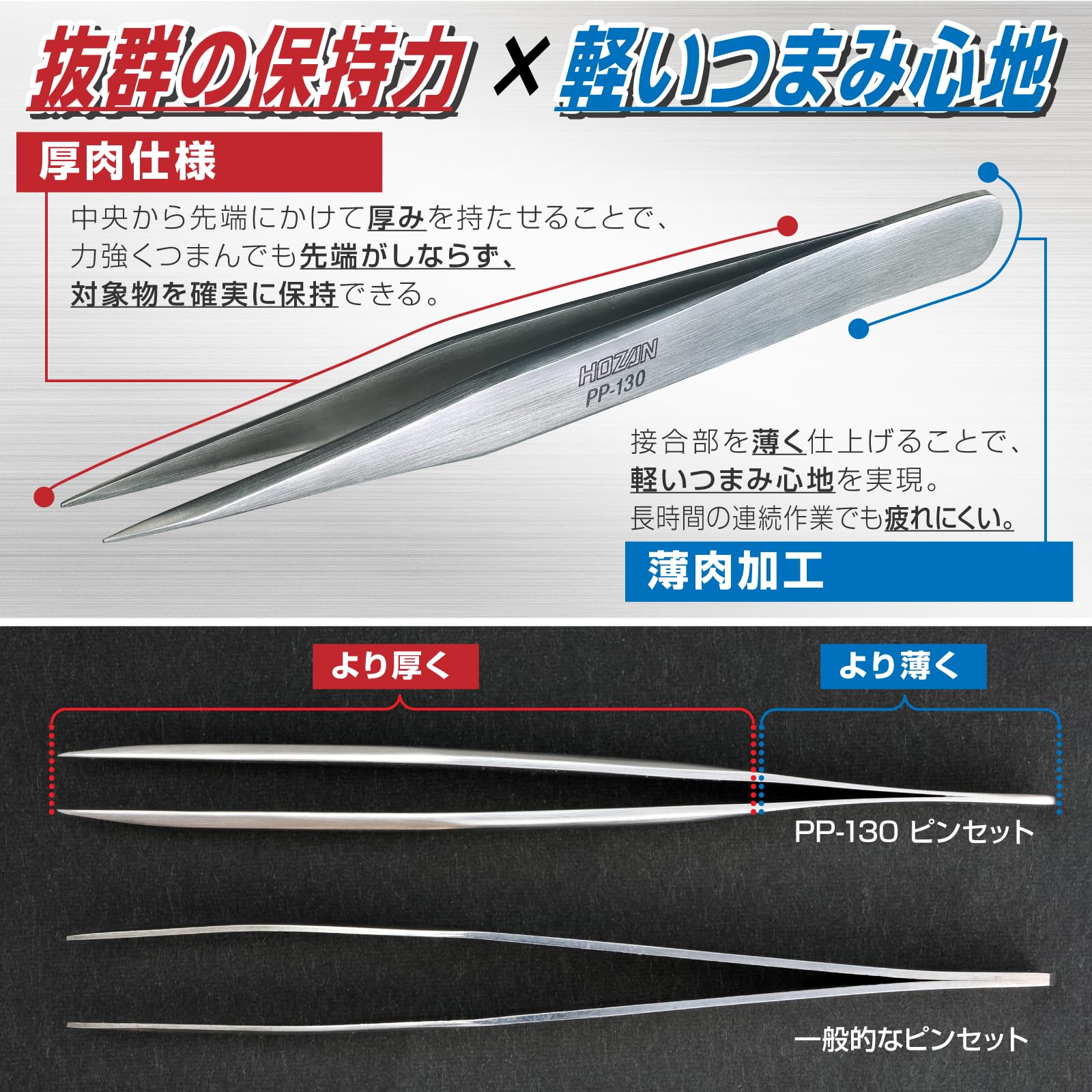 호잔 PP-130 정밀 핀셋 125mm 직형 선단폭 핀셋 단품 스트레이트 선단폭 0.6mm 이미지 2