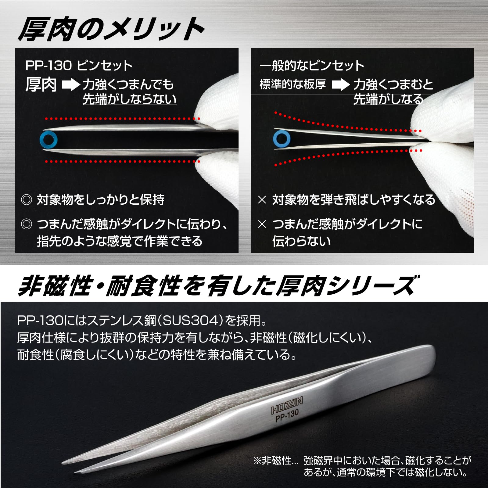 호잔 PP-130 정밀 핀셋 125mm 직형 선단폭 핀셋 단품 스트레이트 선단폭 0.6mm 이미지 3