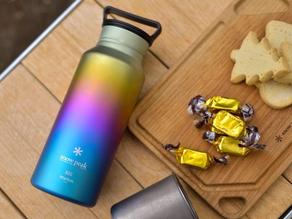 [중고] 스노우피크 오로라 보틀 TW-800-RA 800ml 티타늄 물병 스티커 포함 정품 레인보우 이미지 5