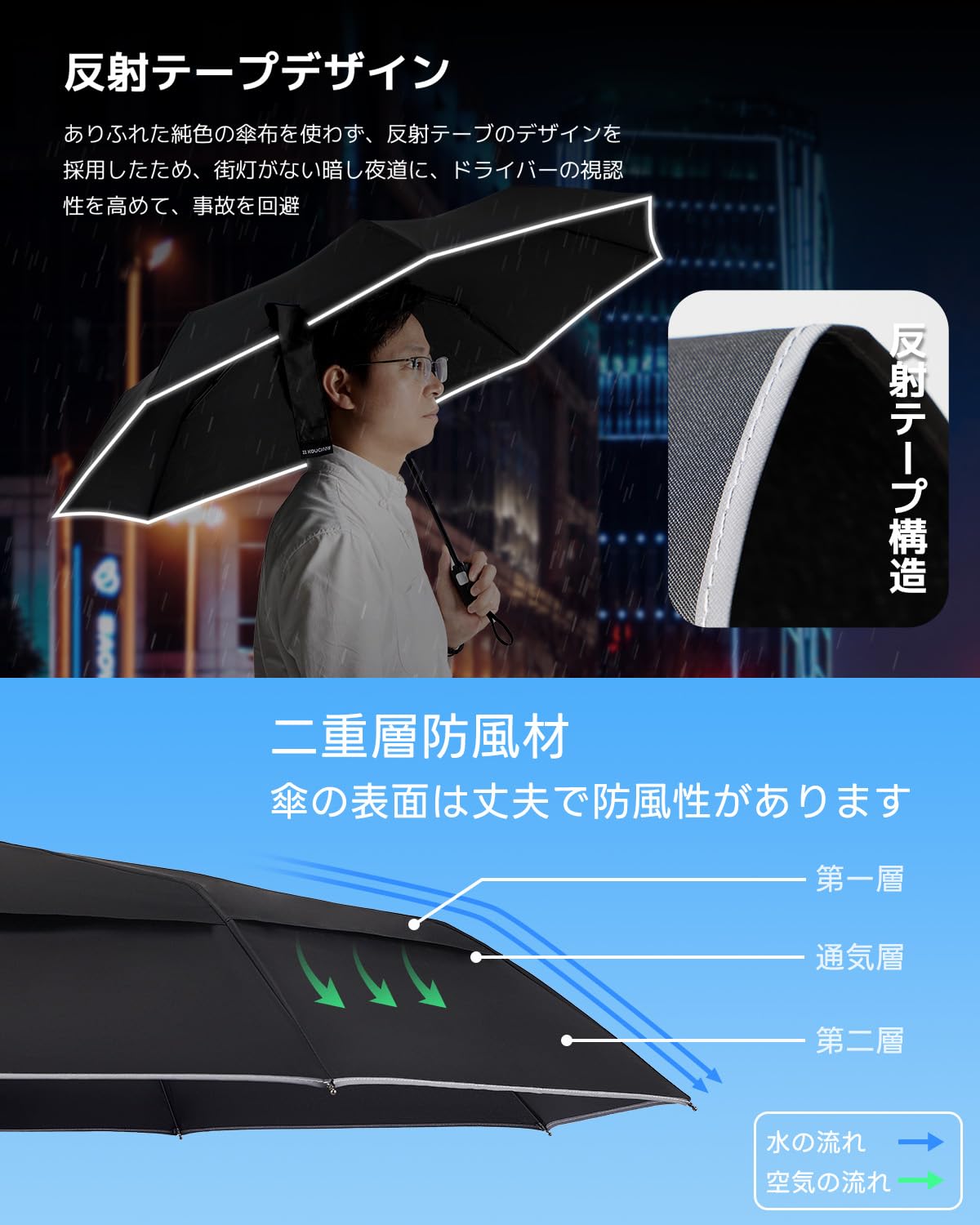 콘치와 8본살 자동 접이식 우산 260g 경량 내풍 블랙-C 이미지 3