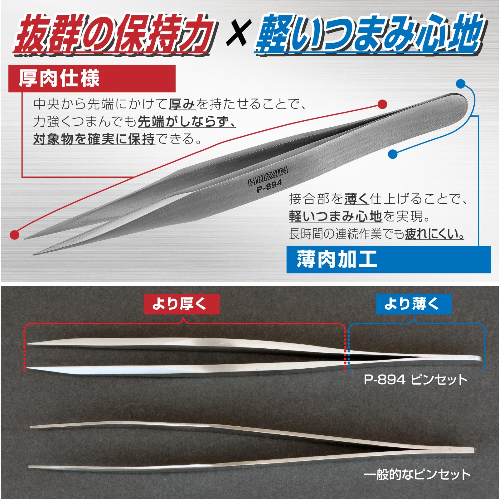 호잔 P-894 강력형 세밀 핀셋 125mm 핀셋 단품 끝폭:0.25mm 이미지 2