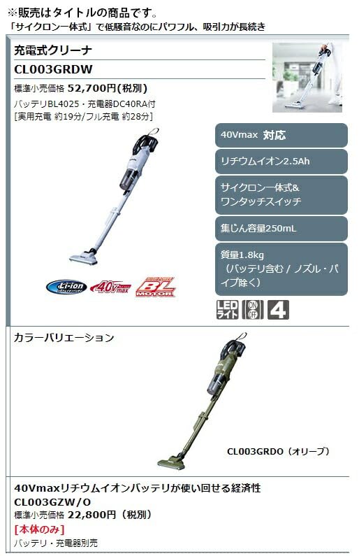 마키타 올리브 CL003GZO 충전식 청소기 40Vmax 본체 이미지 2