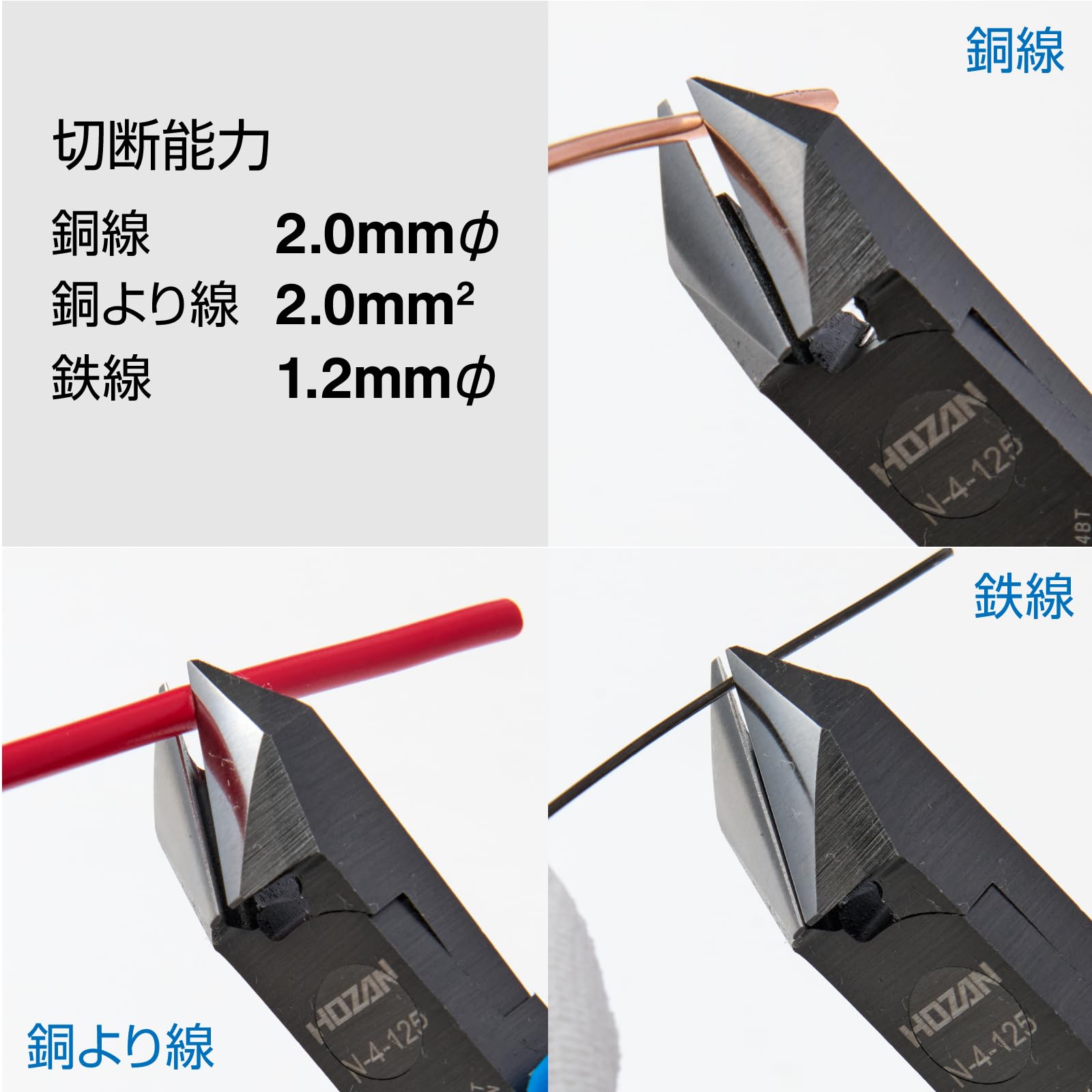 호잔 사선 니퍼 N-4-125 133mm 정밀 절단 공구 125mm 이미지 2