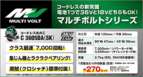 하이코키 36V 125mm 무선 원형톱 C3605DA SK 2XPS 그린 팁쏘 포함 이미지 2