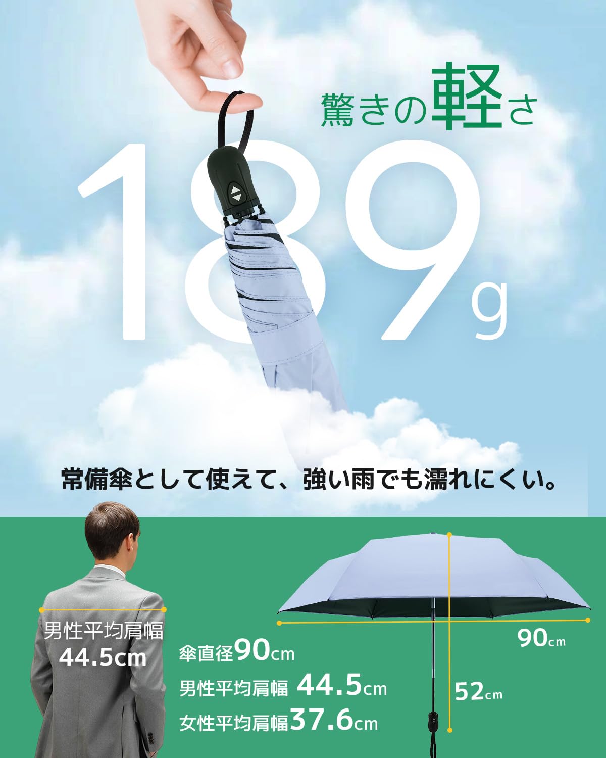 콘치와 Ultra AIR 189g-199g 완전차광 자동 접이식 양우산 파란색 이미지 8