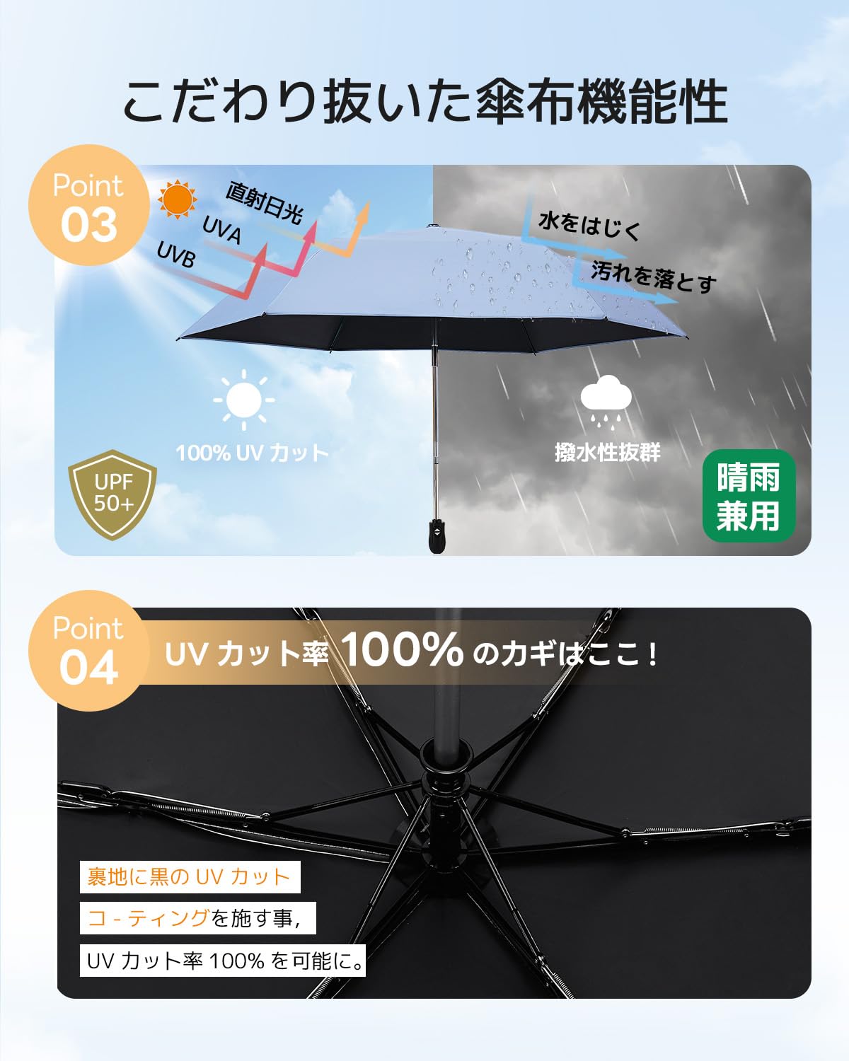 콘치와 Ultra AIR 189g-199g 완전차광 자동 접이식 양우산 파란색 이미지 5