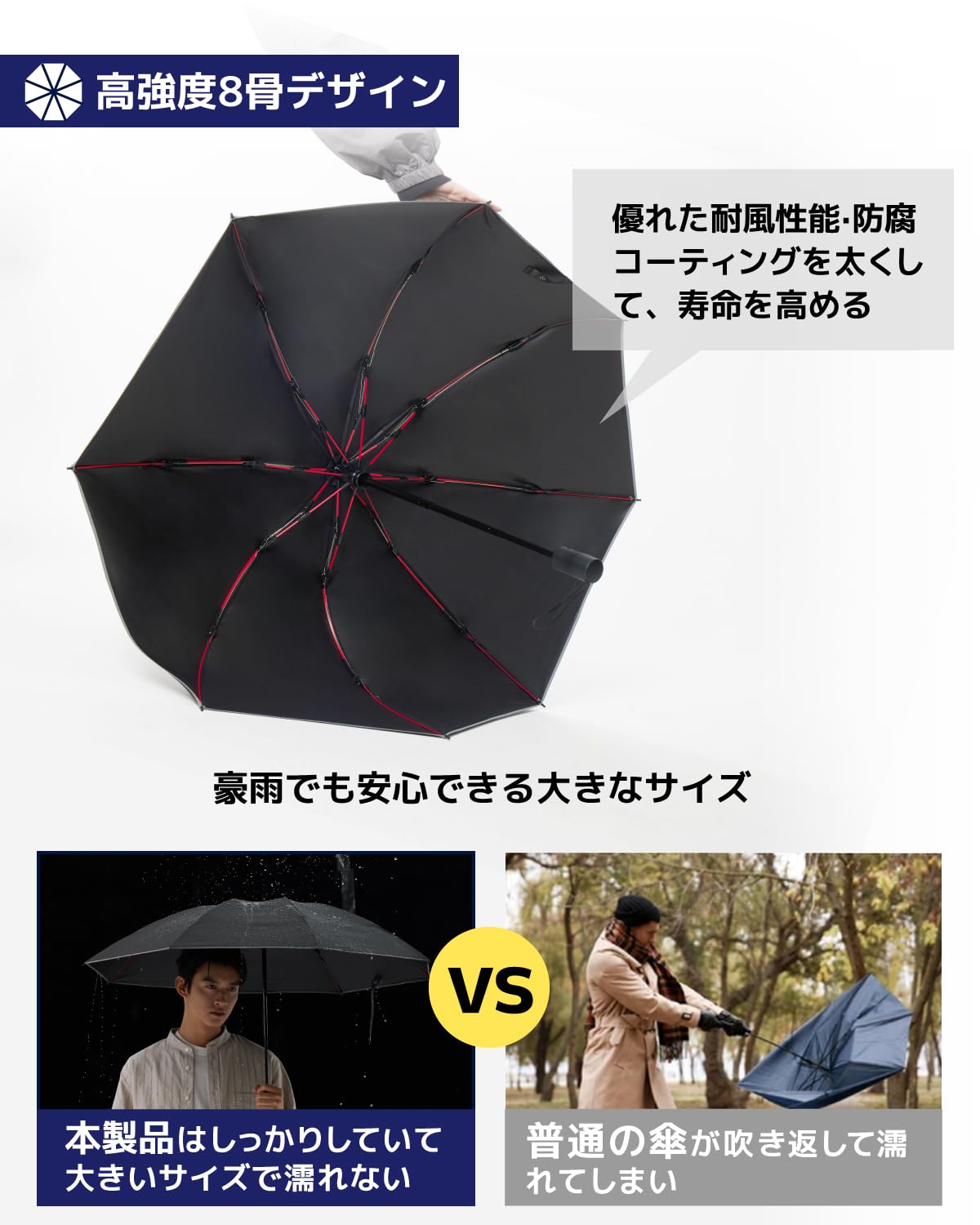 콘치와 대형 자동 접이식 우산 60cm 8본살 암막 양우산 베이지 이미지 5