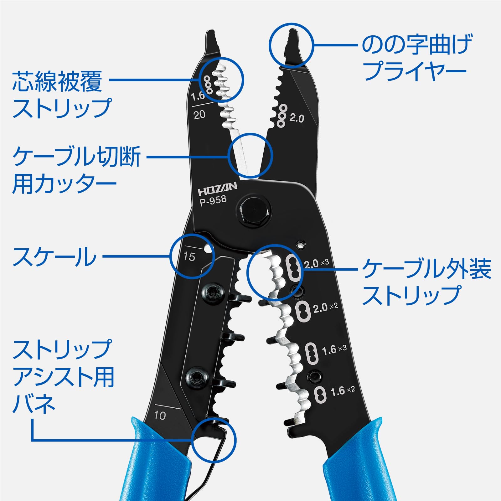 호잔 VVF 스트리퍼 P-958 전기기능사 실기용 와이어 1.6 2.0mmφ 만능형 이미지 4
