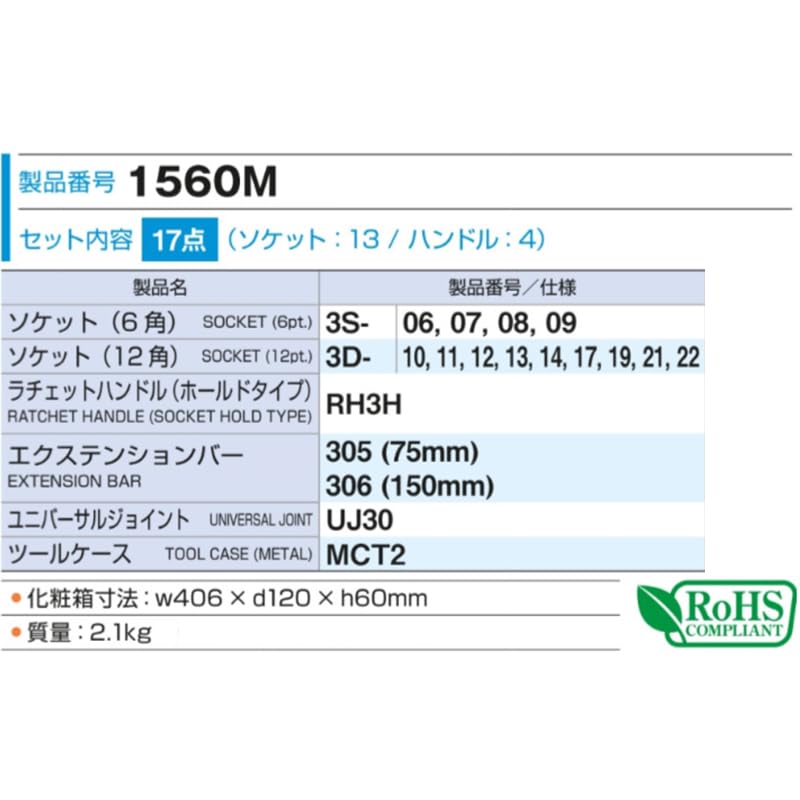토네 실버 1560M 9.5mm 소켓 렌치 세트 17점 이미지 5
