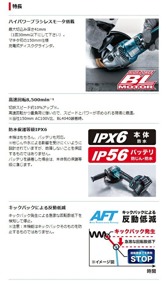 마키타 GA033GRMX 150mm 40Vmax 충전 디스크 그라인더 세트 이미지 4