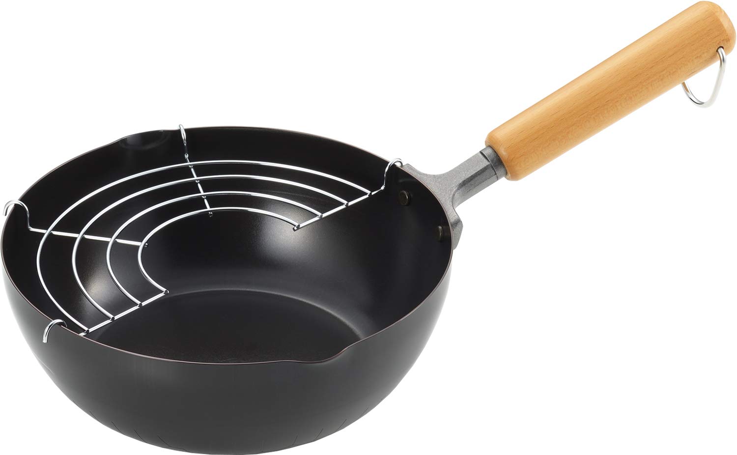 요시카와 뉴구르메파워 블랙 SJ3169 철제 우드핸들 튀김냄비 편수냄비 20cm 채망포함
