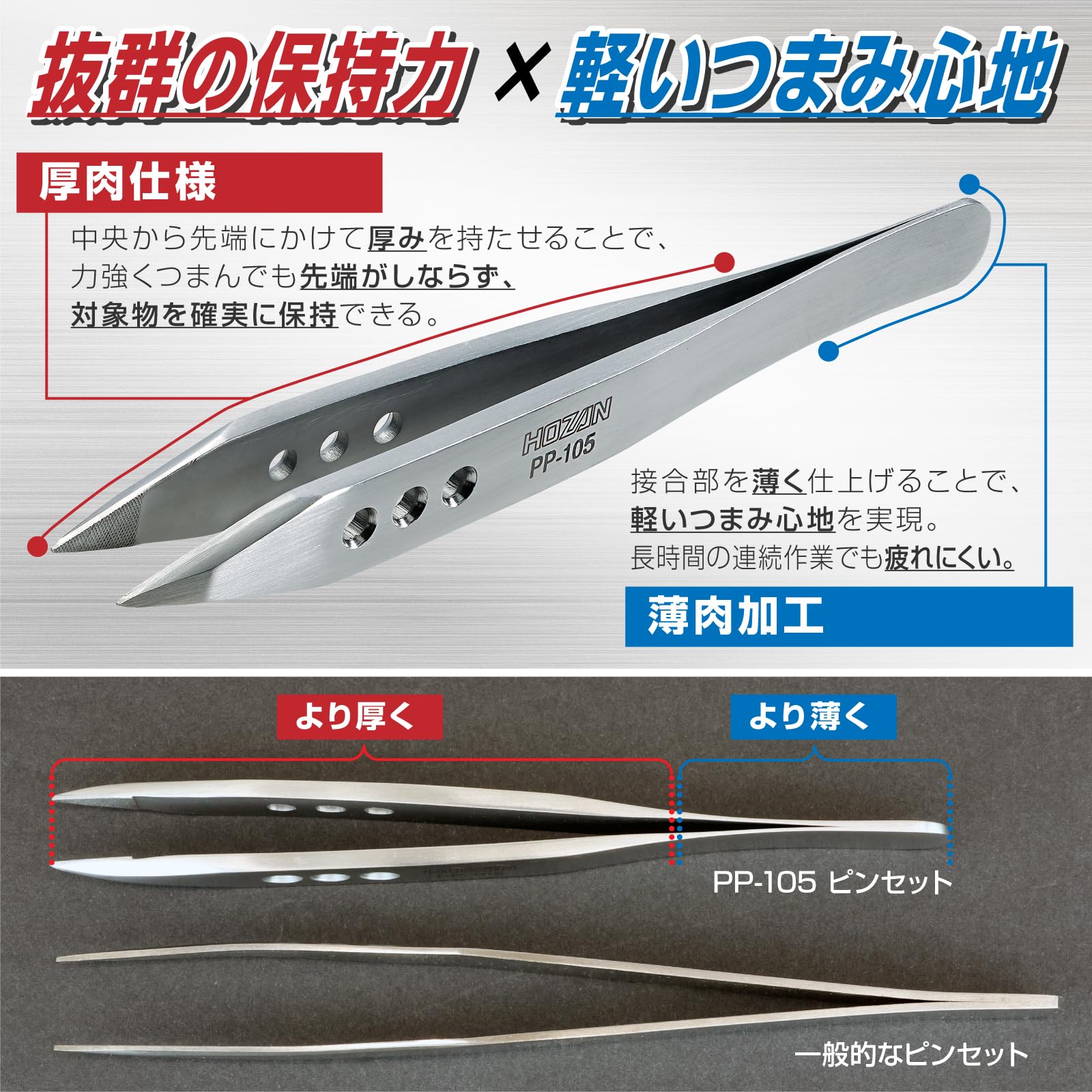 호잔 강력형 쇼트 핀셋 PP-105 110mm 핀셋 단품 선단폭:0.5mm 숏 노즈 이미지 2