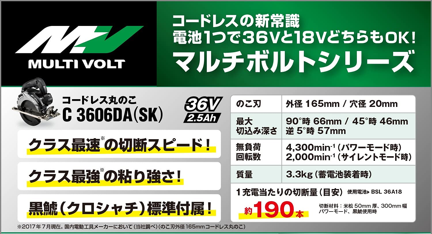 [중고] 하이코키 36V 165mm 충전 원형톱 C3606DA 블랙 본체 이미지 2