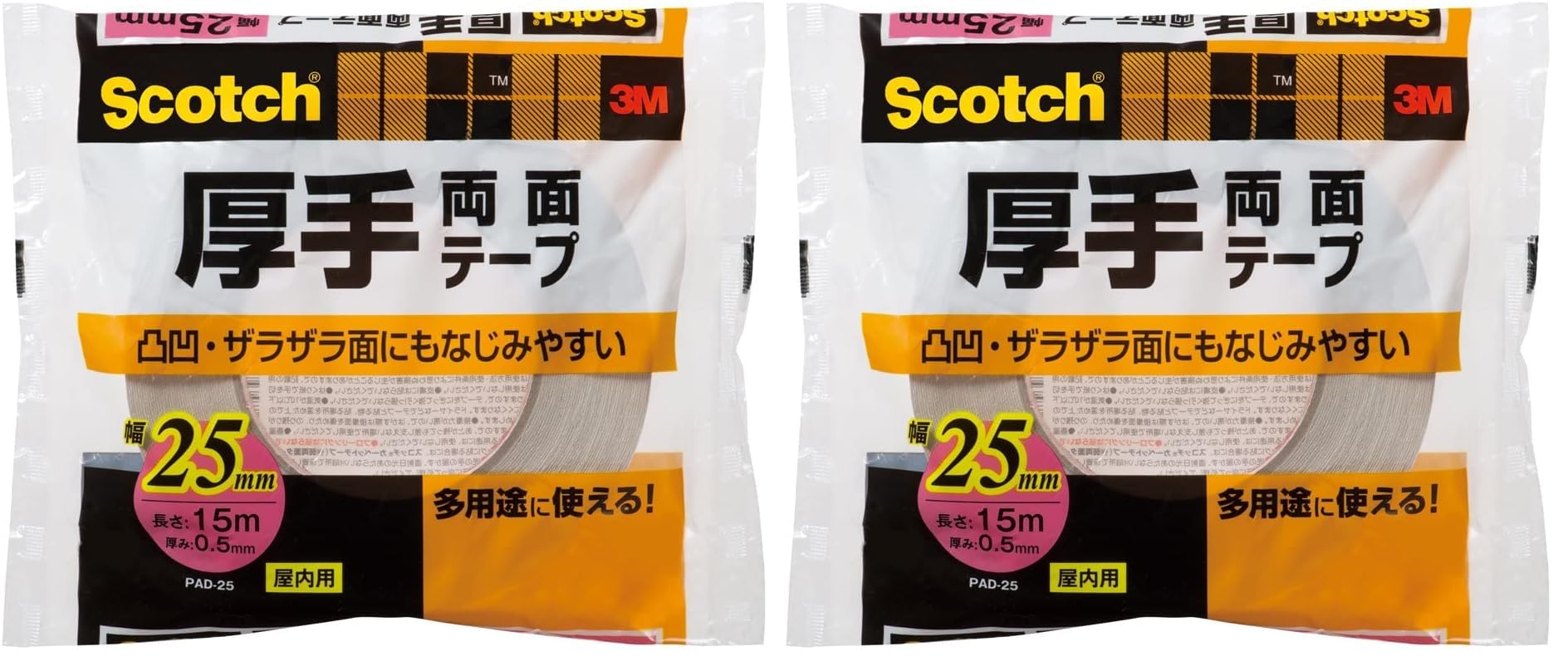3M 스코치 두꺼운 양면테이프 PAD-25 25mm 15m 포스터 베니어판 거친면 2권