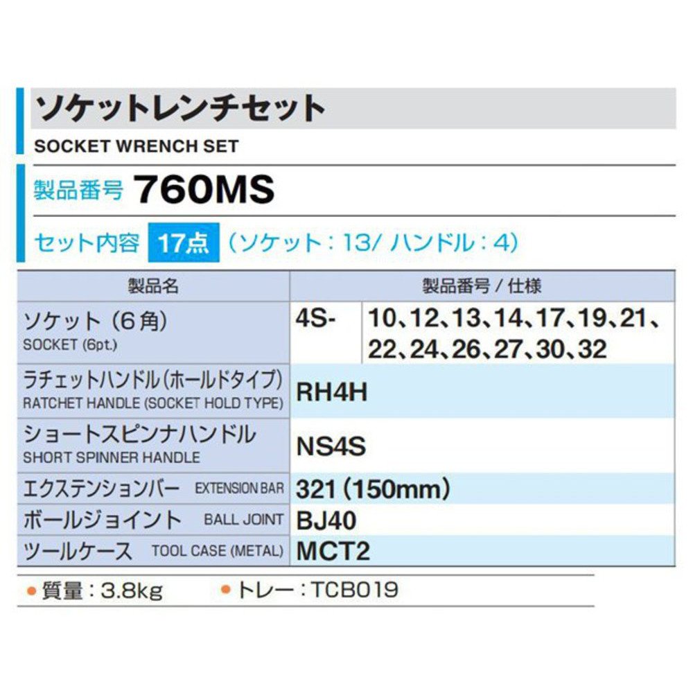 토네 760MS 12.7mm 소켓 렌치 세트 17점 이미지 3